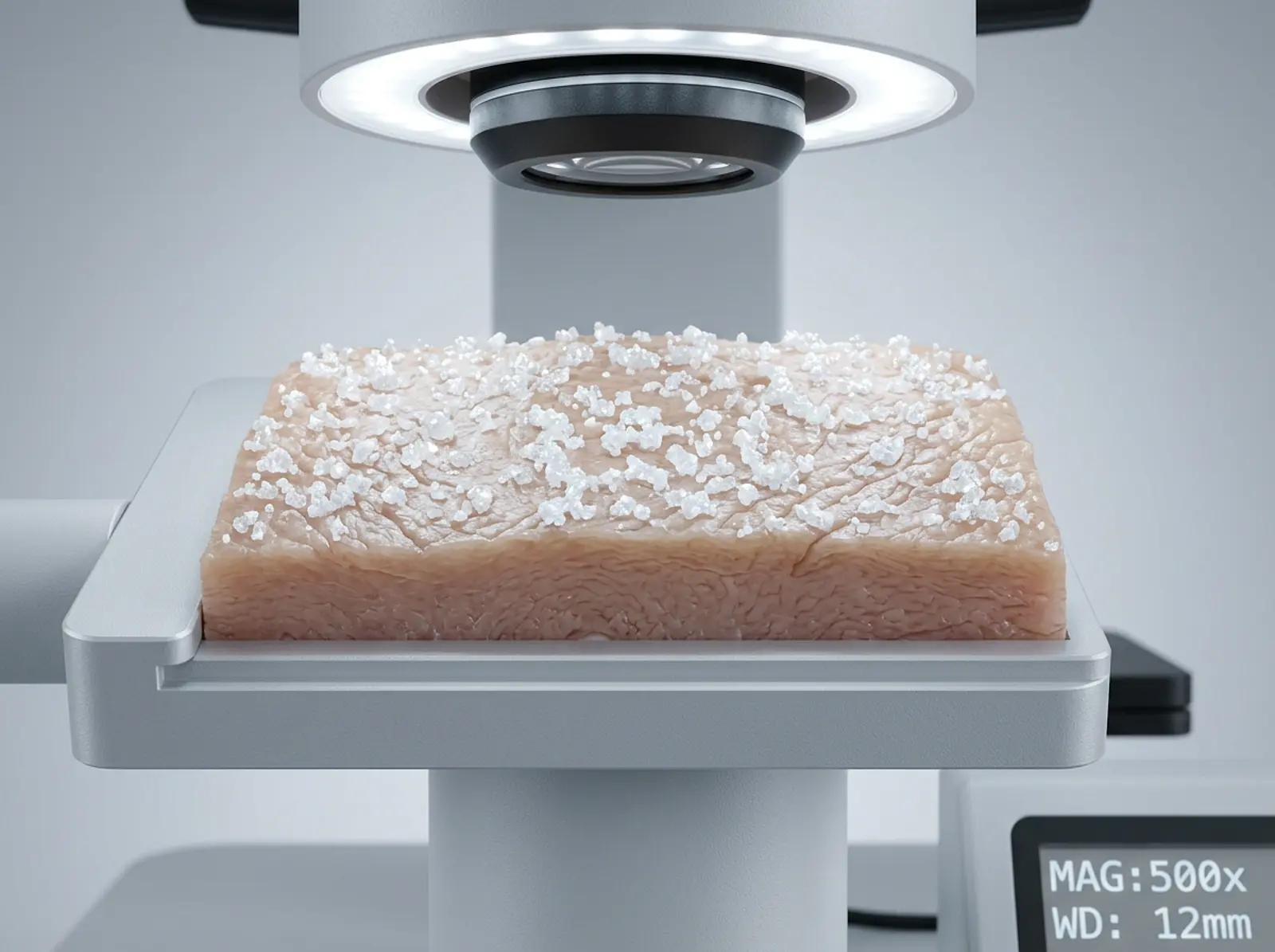 Macro photo of intact skin surface with nano-TiO2 particles, no penetration into viable skin.