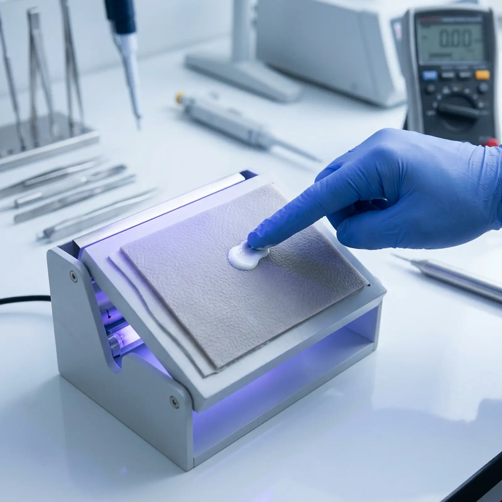 White mineral sunscreen tested on a skin-simulant panel under UV lamps