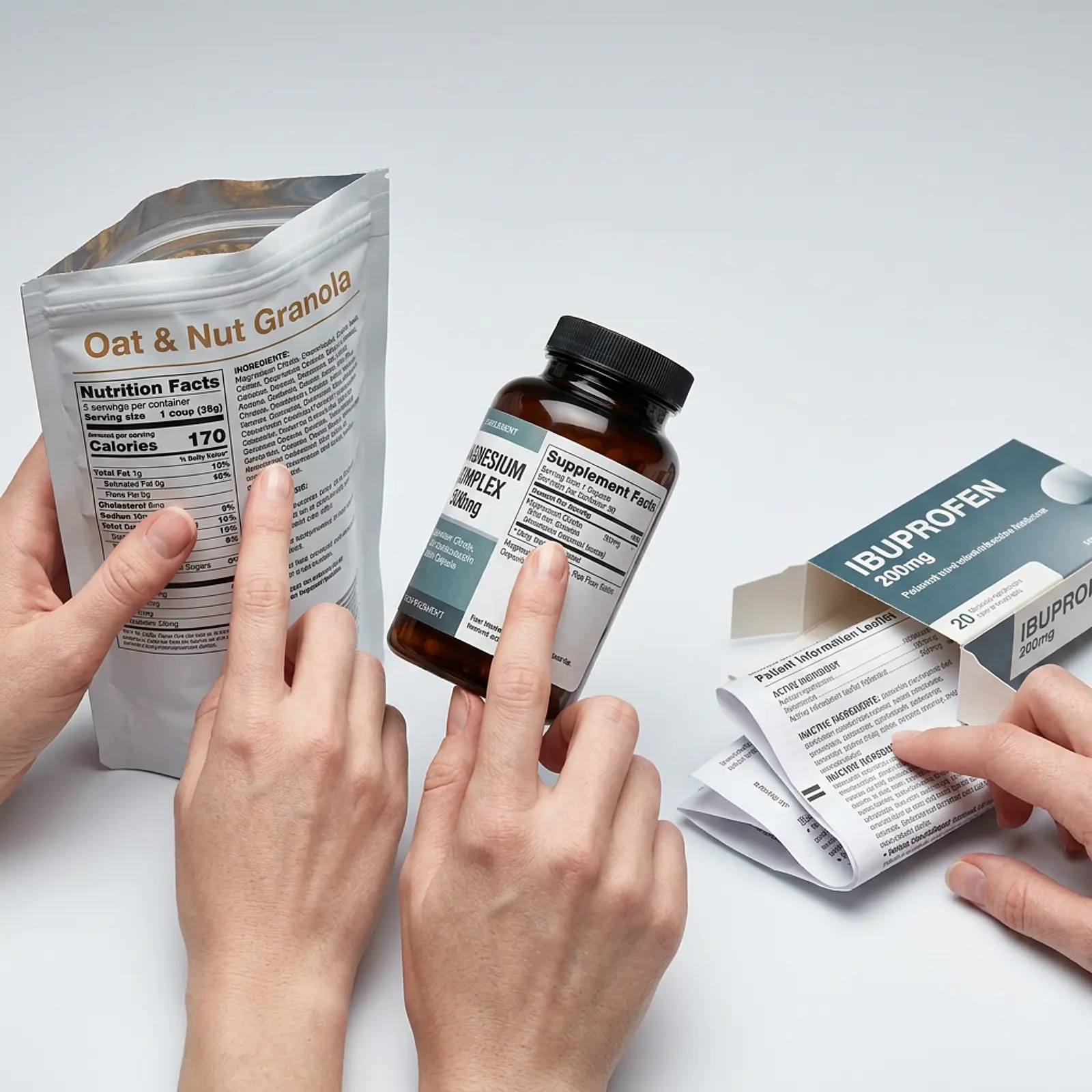Food, dietary supplement and pharmaceutical packaging; focus on ingredient labeling.