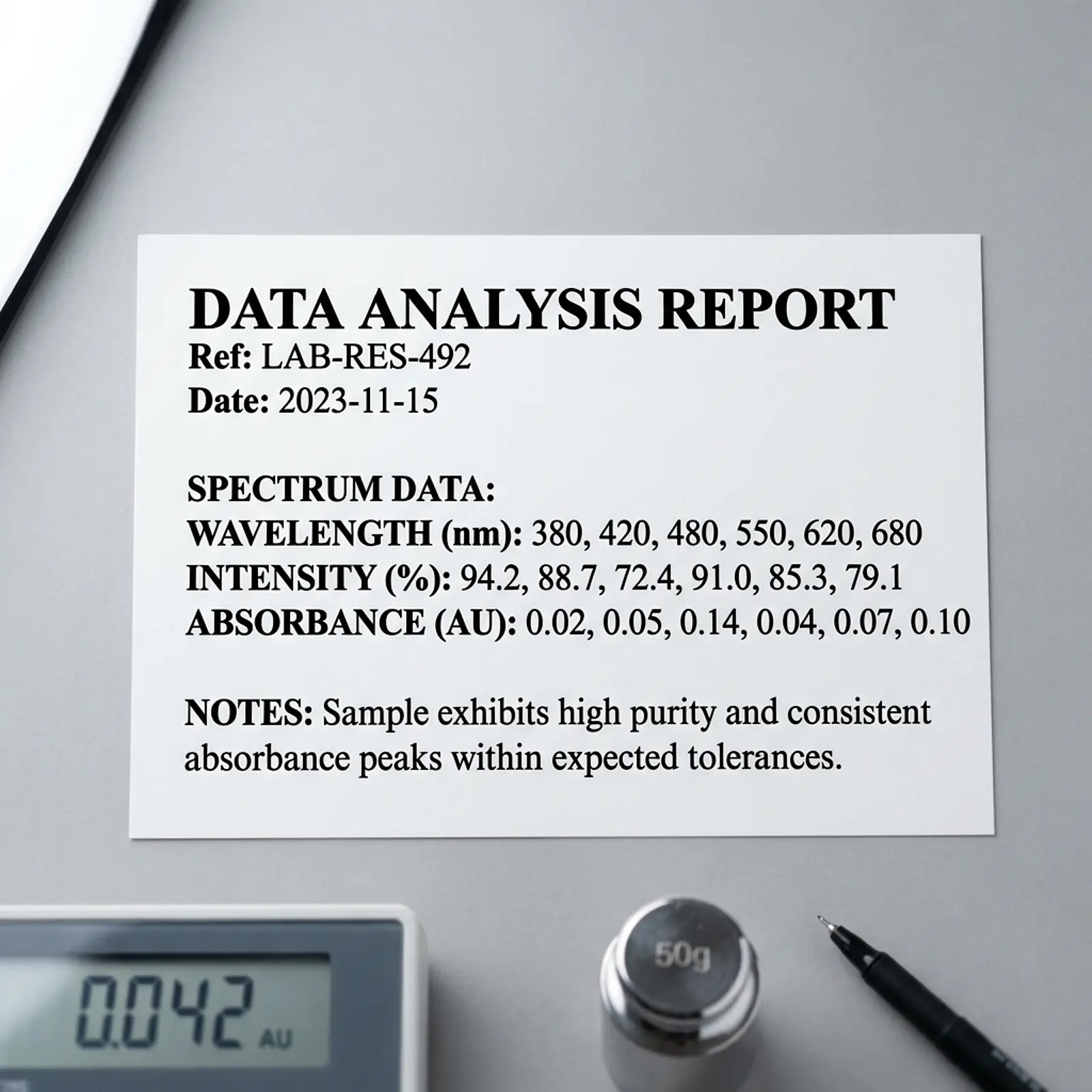 Macro shot of premium white paper with bold black text in a clean neutral studio.
